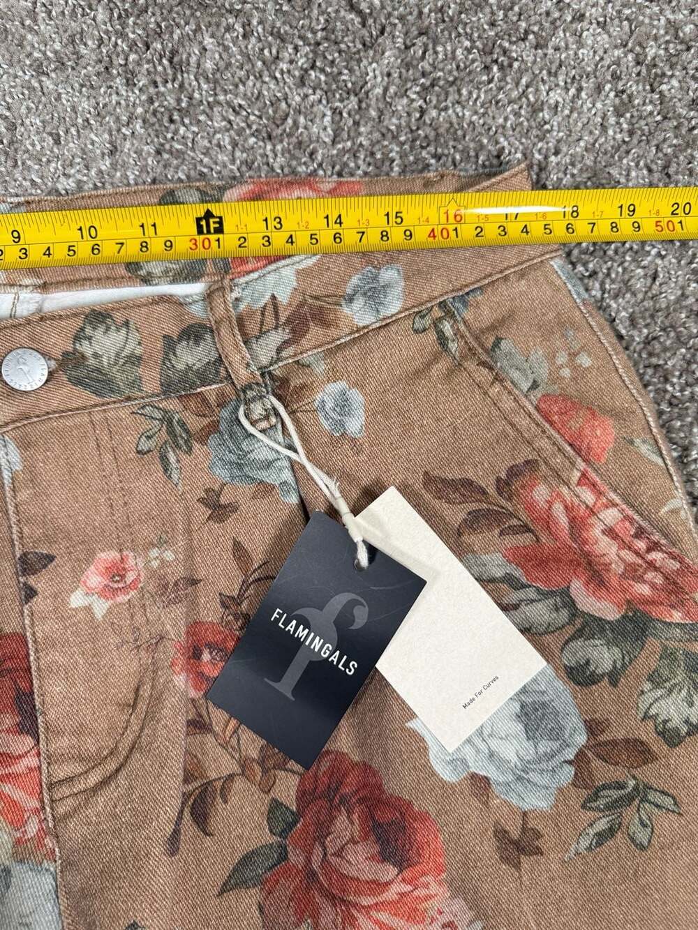 Flamingals Floral Print Wide Leg High-Rise Denim Pants Cottagecore Fall Romantic - Picture 4 of 6
